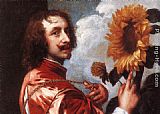 Sir Antony Van Dyck Paintings - Self-portrait with a Sunflower by Sir Antony van Dyck